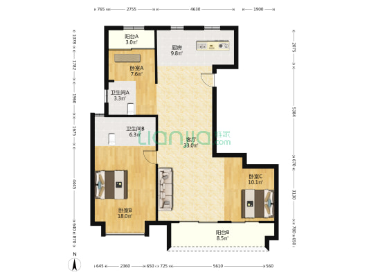 璟润里 3室1厅2卫 135平方