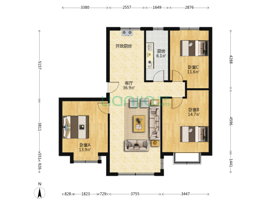 海尔产城创首府 3室1厅0卫 118平方