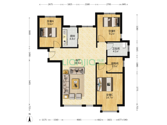 腾悦馨园 3室1厅1卫 123平方