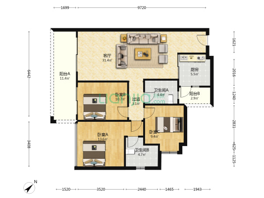 人居越秀和樾林语和峯 3室1厅2卫 113平方