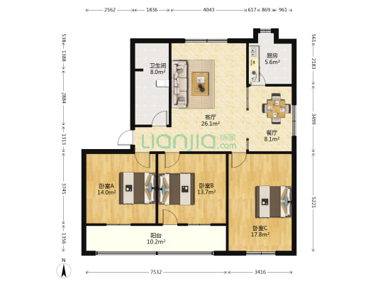 襄州区村镇规划管理处家属院 3室2厅1卫 132平方