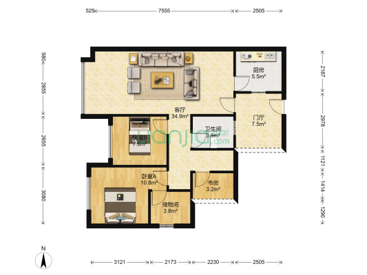 重庆融创文旅城御麓 3室1厅1卫 77平方