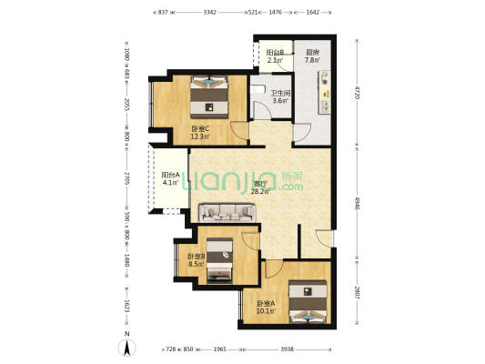 中交中央公园锦颂 3室1厅1卫 92平方