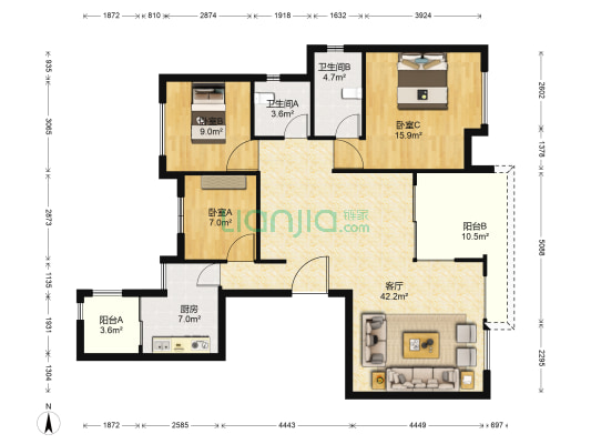 优品道二期 3室1厅2卫 132平方