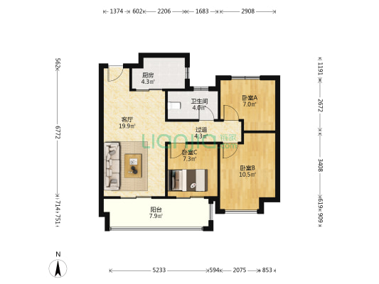 城南正荣府 3室1厅1卫 92平方