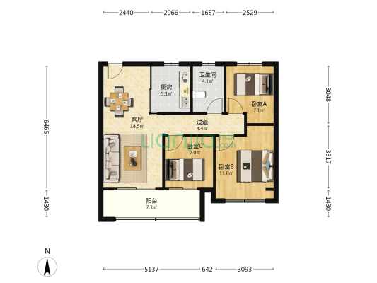 时代艺境 3室1厅1卫 89平方