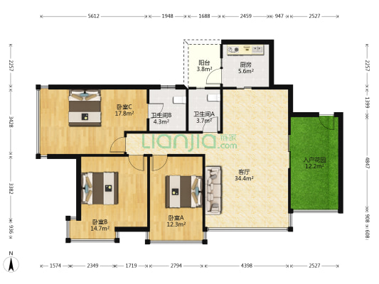 创业公寓 3室1厅2卫 130平方