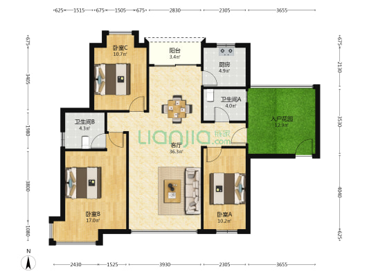 隆晖苑 3室1厅2卫 119平方