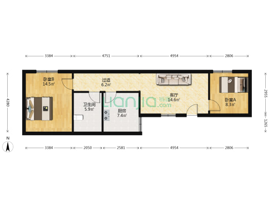 西安市第一医院家属院(碑林) 2室1厅1卫 96平方