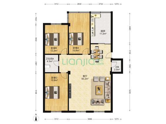 康雅居 3室1厅2卫 141平方