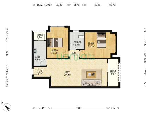 和威山千院 2室1厅1卫 85平方
