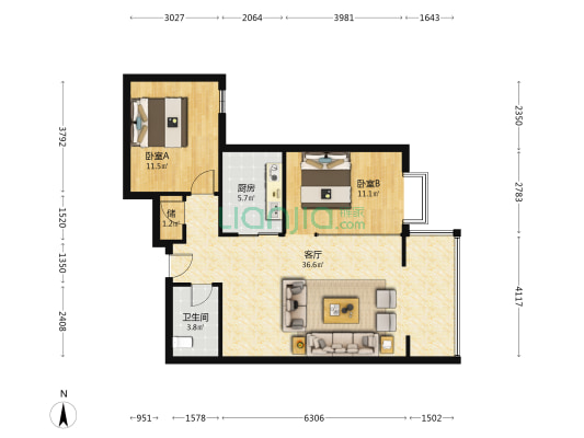 盛业丰景苑 2室1厅1卫 102平方