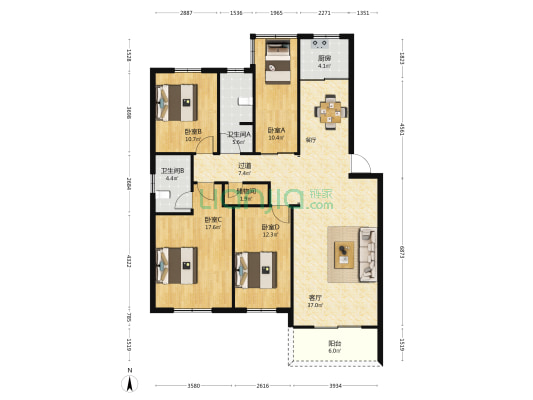 文华小区二区 4室1厅2卫 134平方
