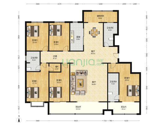润东华府壹号 5室2厅3卫 287平方