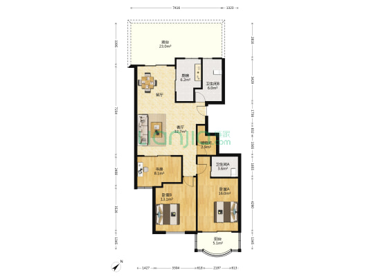 钱江苑 3室1厅2卫 125平方