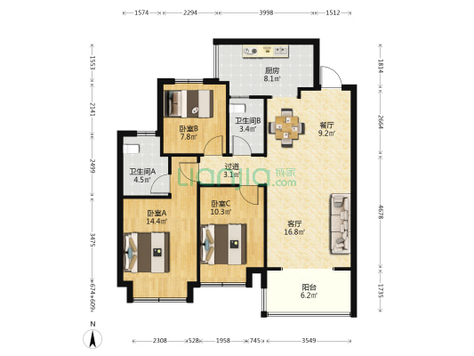百集龙广场滇池一英里 3室2厅2卫 103平方