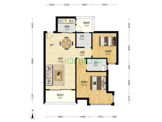 南盛雅苑 2室1厅2卫 85平方