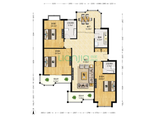 舒凯花苑 3室2厅2卫 147平方