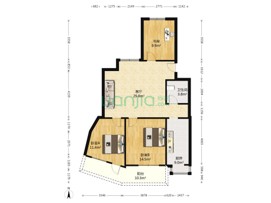 汉桥市场综合大楼 3室1厅1卫 93平方