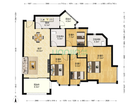 新月明珠花园 4室1厅2卫 130平方