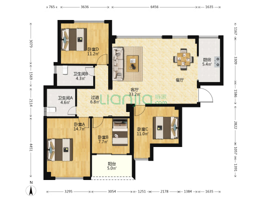 建发领第天境湾 4室1厅2卫 131平方