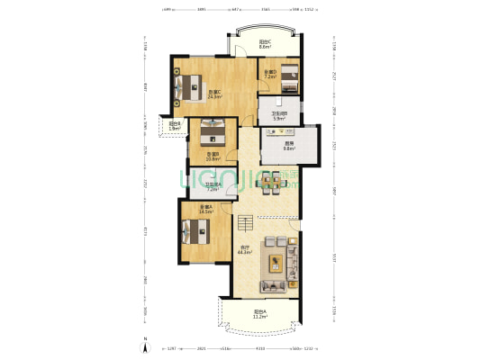 东方华尔兹 4室1厅2卫 172平方