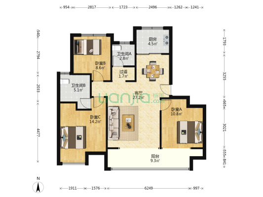 水发·信息小镇 3室1厅2卫 113平方