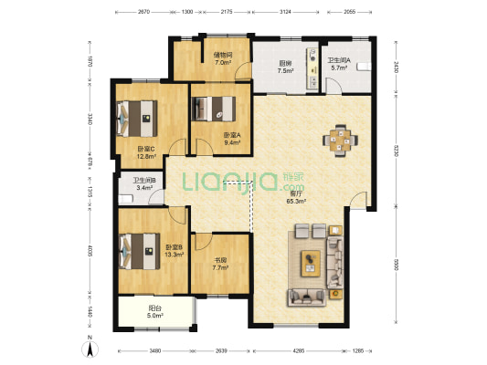 百花苑(莲花南路) 4室1厅2卫 163平方