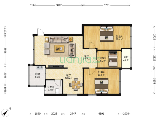 供电局小区 3室2厅1卫 91平方