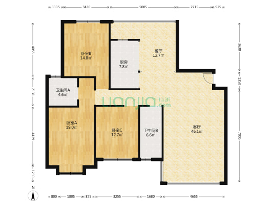 滨江花园 3室2厅2卫 143平方