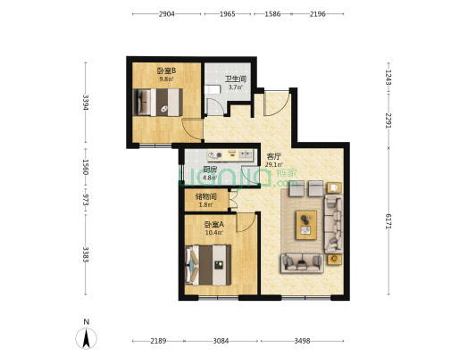 小沙河华府 2室1厅1卫 84平方