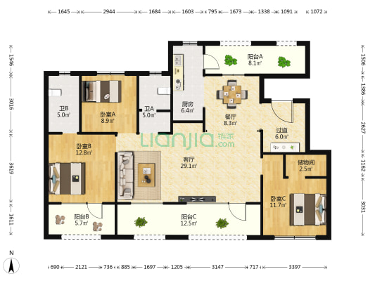青特小镇公园里 3室2厅2卫 141平方