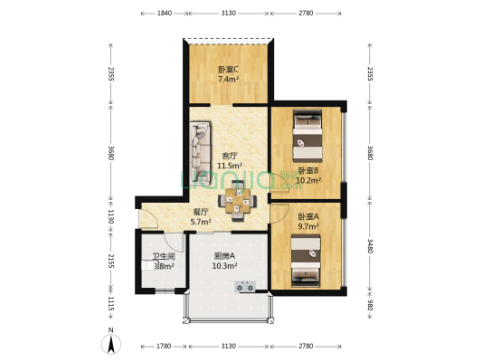 府东1号 3室2厅1卫 75平方