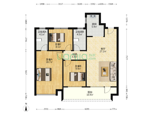 荣盛锦绣观邸三期 3室1厅2卫 115平方
