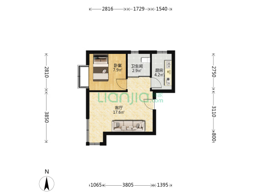 万科明日之光C区 1室1厅1卫 52平方