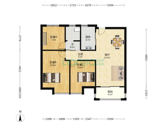 望潜华庭 3室1厅1卫 99平方