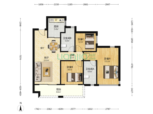 越秀建发玺樾 3室1厅2卫 89平方