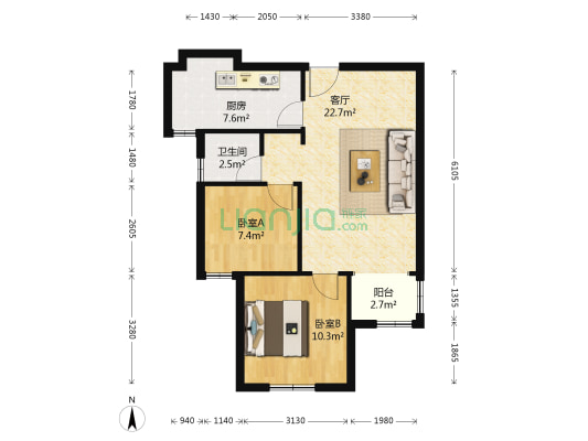 泉盛美家 2室1厅1卫 78平方