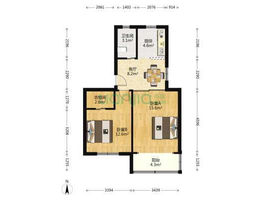 虹南小区(浦东) 2室1厅1卫 64平方