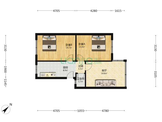 江西街7号院 2室1厅1卫 66平方