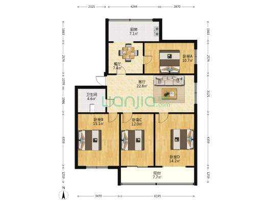新民东街27号院 4室2厅1卫 119平方