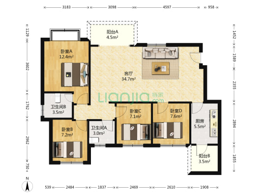 东岸雅院 4室1厅2卫 79平方