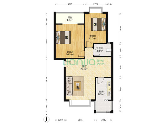 怡然居 2室1厅1卫 89平方