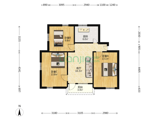 元妙观 3室1厅0卫 78平方