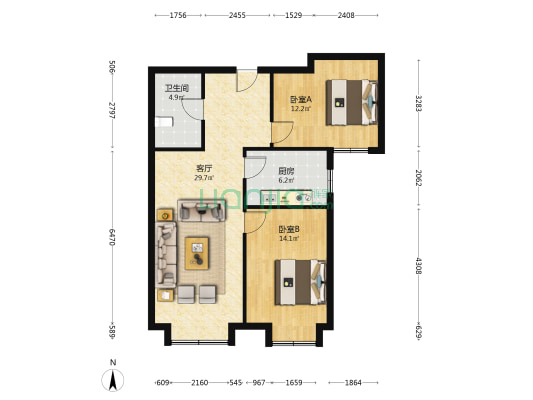 喜塘苑 2室1厅1卫 89平方