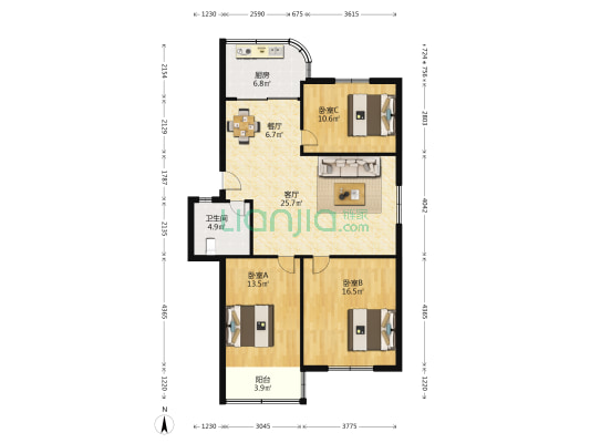 薛家岛网点住宅 3室2厅1卫 108平方