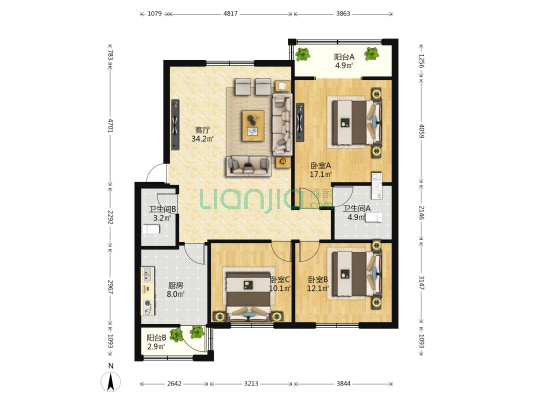 驿丰步行街111号 3室1厅2卫 118平方