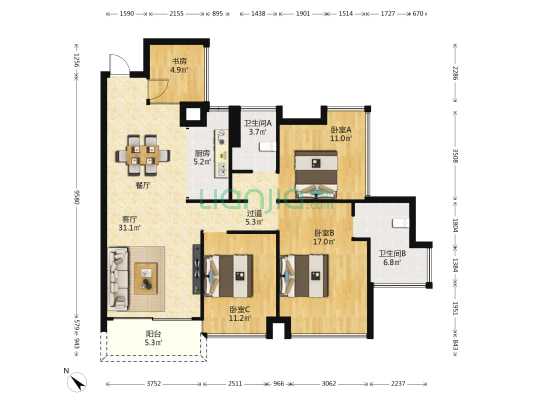 华发琴澳新城·四季峰景 一期 4室1厅2卫 117平方