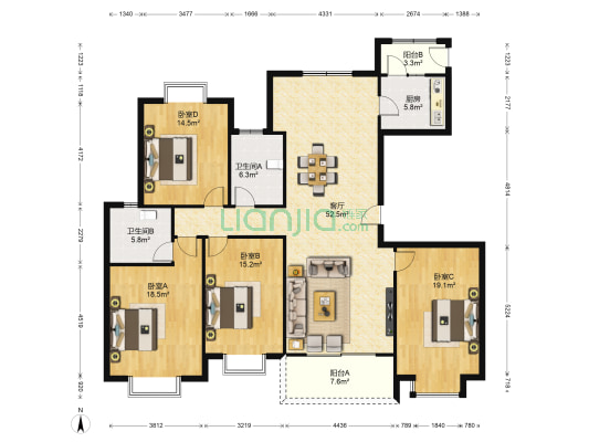 金泉小区 4室1厅2卫 184平方