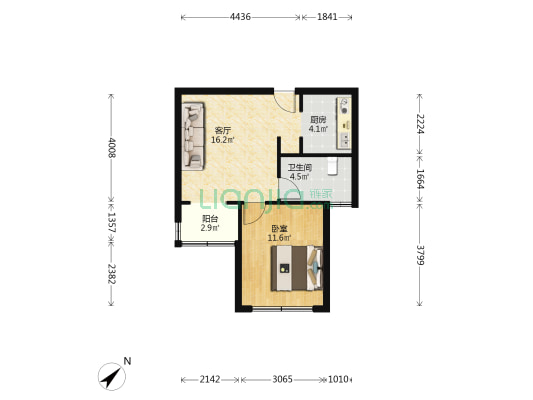 南翔秀城海谊苑 1室1厅1卫 54平方